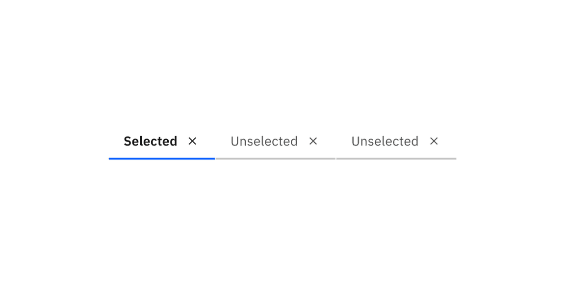 Example of selected and unselected dismissible line tabs.